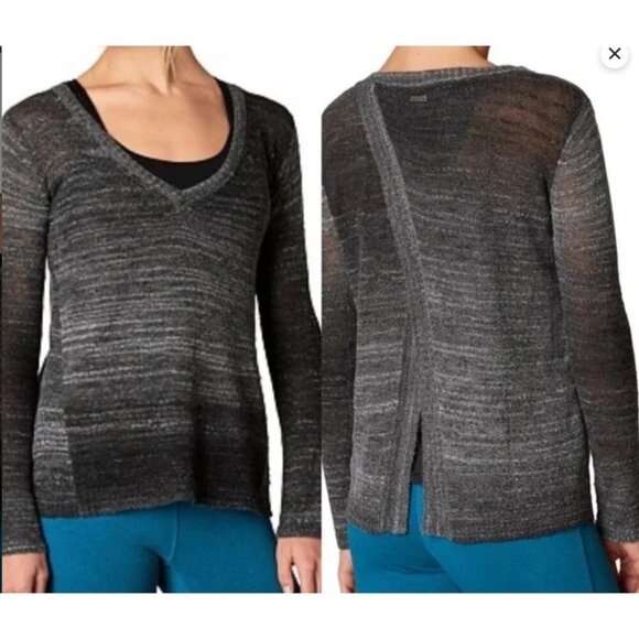 Prana Gray Lightweight Wool Blend Julien Open Back Sweater Size Medium - Picture 1 of 9